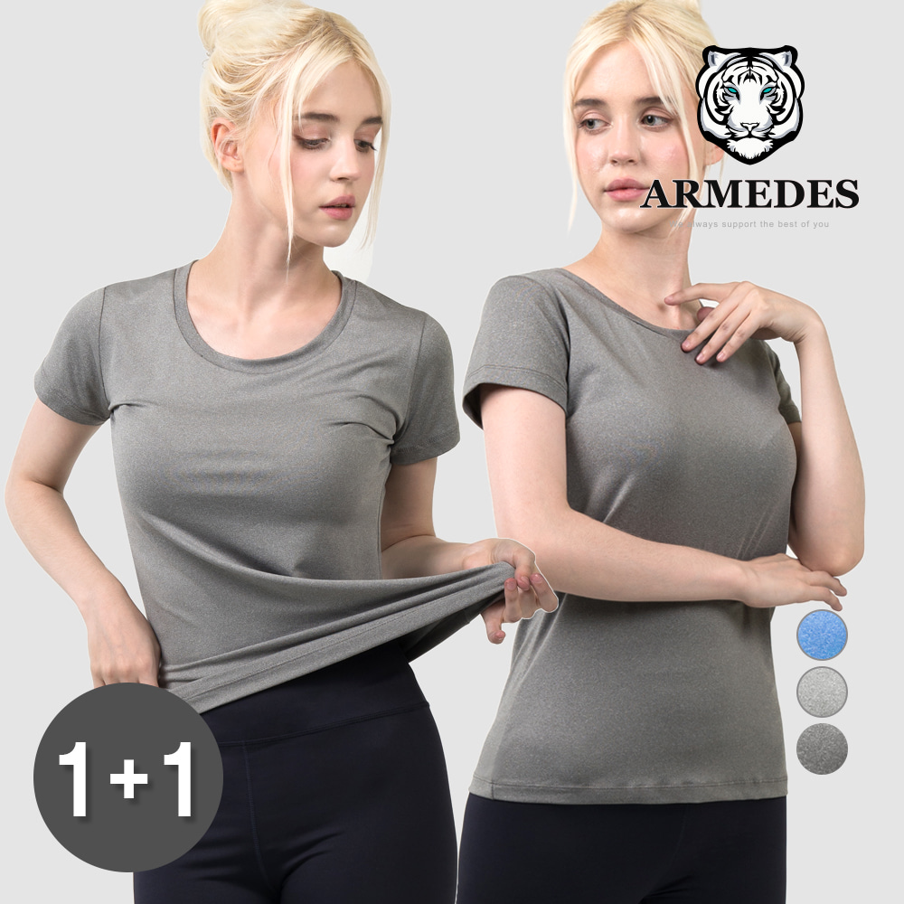 아르메데스 여성용 사방스판 기능성 라운드 쿨 반팔 티셔츠 AR-2112
