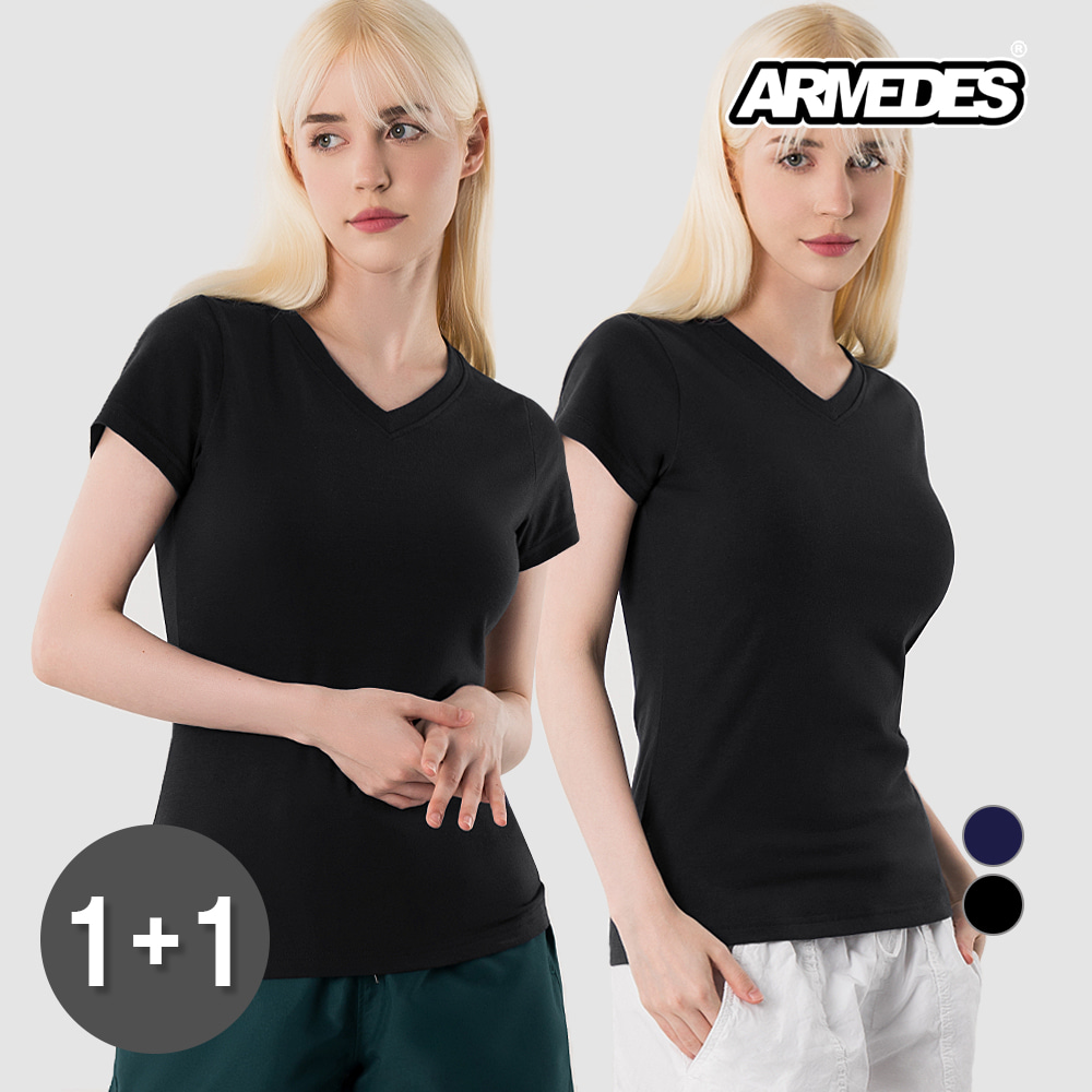 [1+1] 아르메데스 여성용 면스판 브이넥 반팔 티셔츠 AR-233