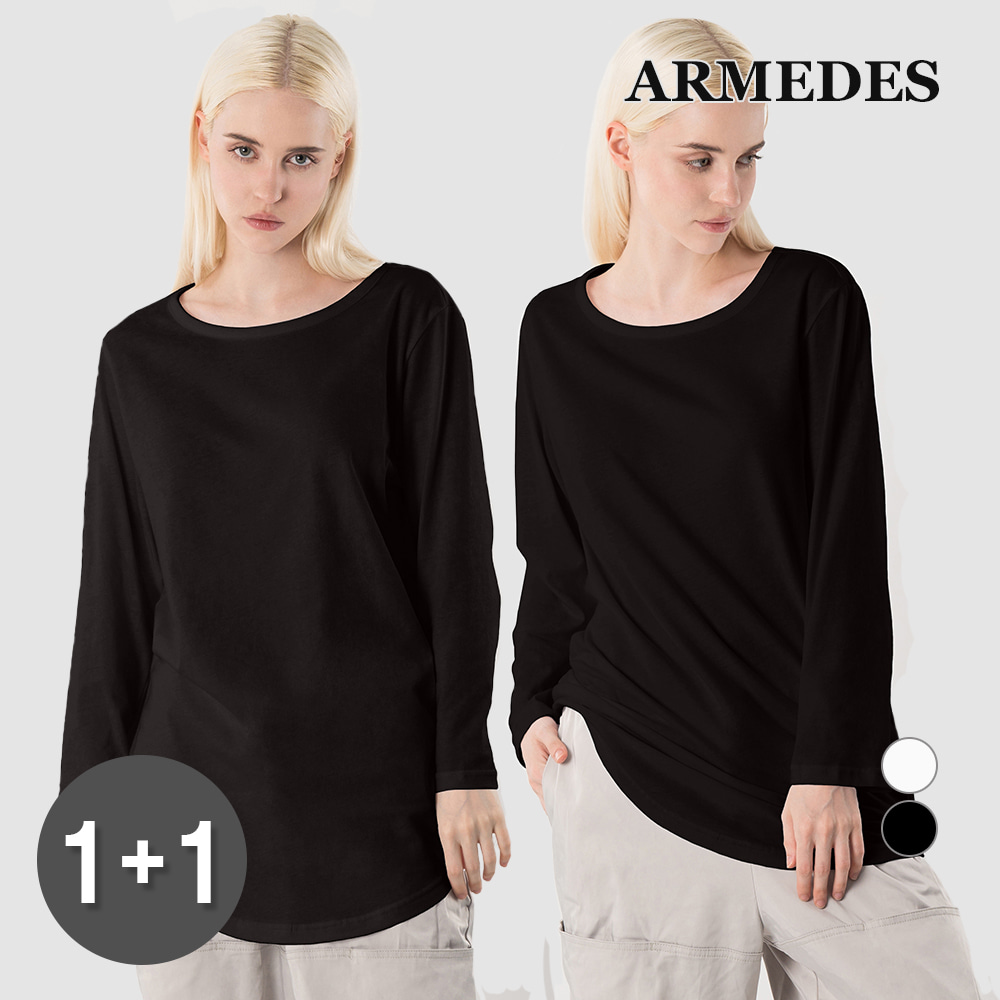 [1+1] 아르메데스 여성용 순면 100% 긴팔 레이어링 티셔츠 AR-238