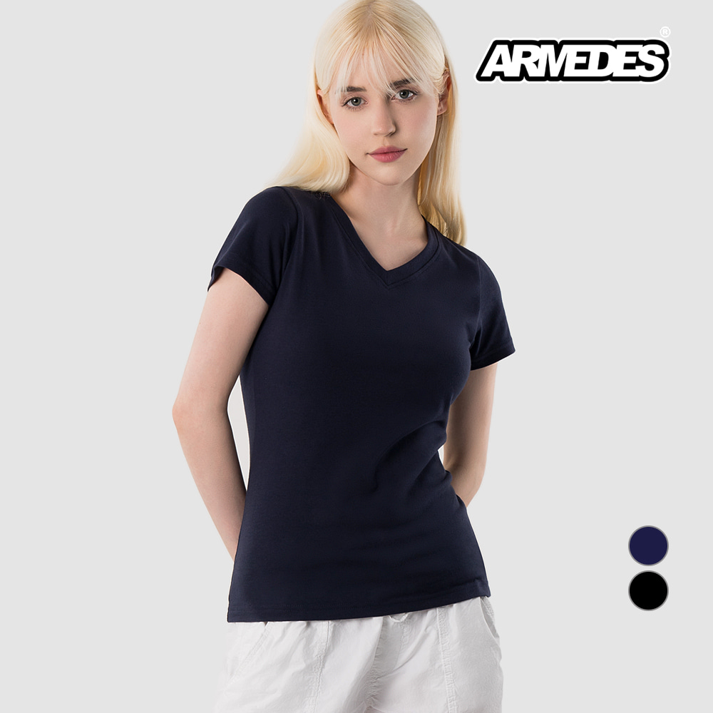 [AR-233] 아르메데스 여성용 면스판 브이넥 반팔 티셔츠